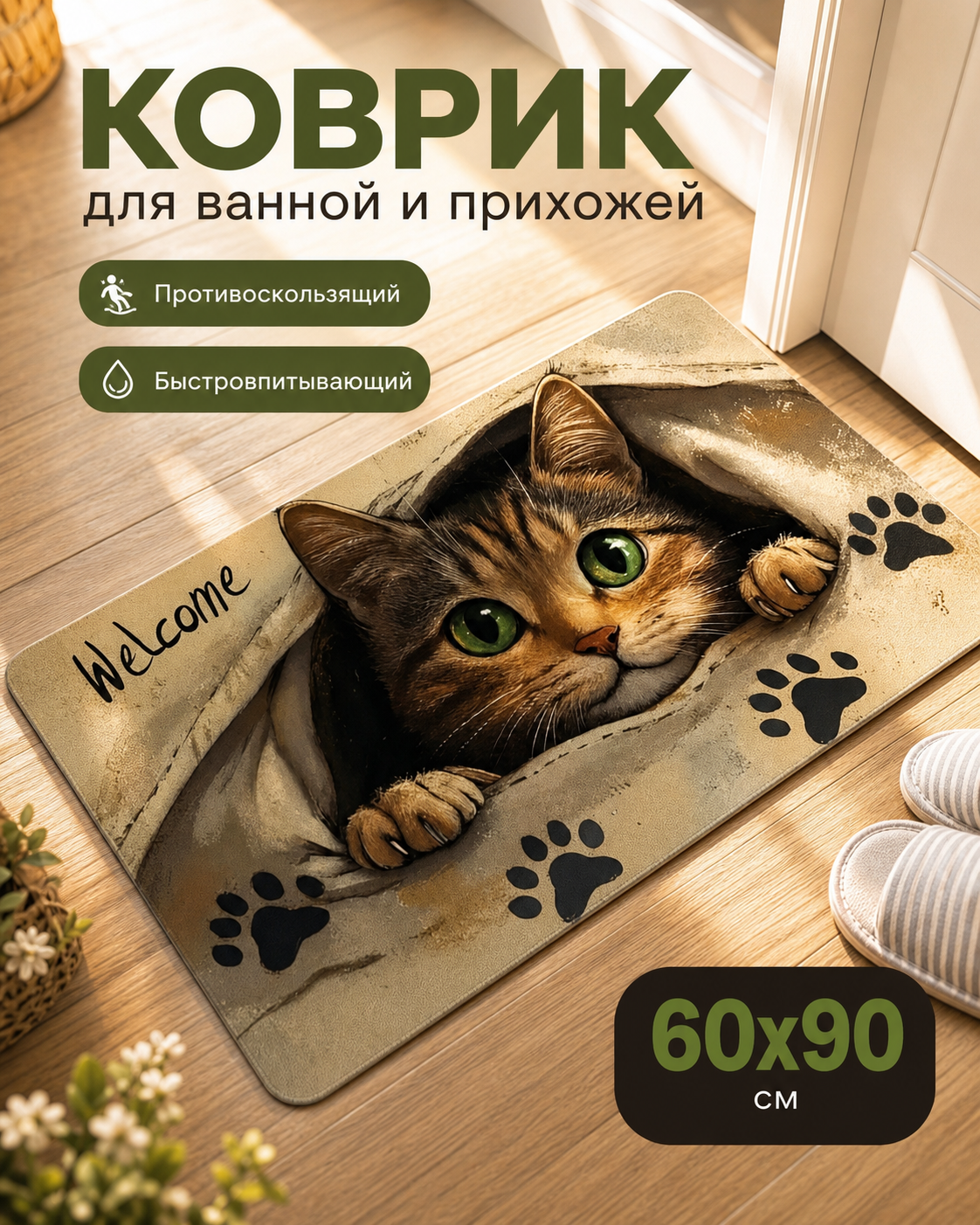 Коврик придверной котик